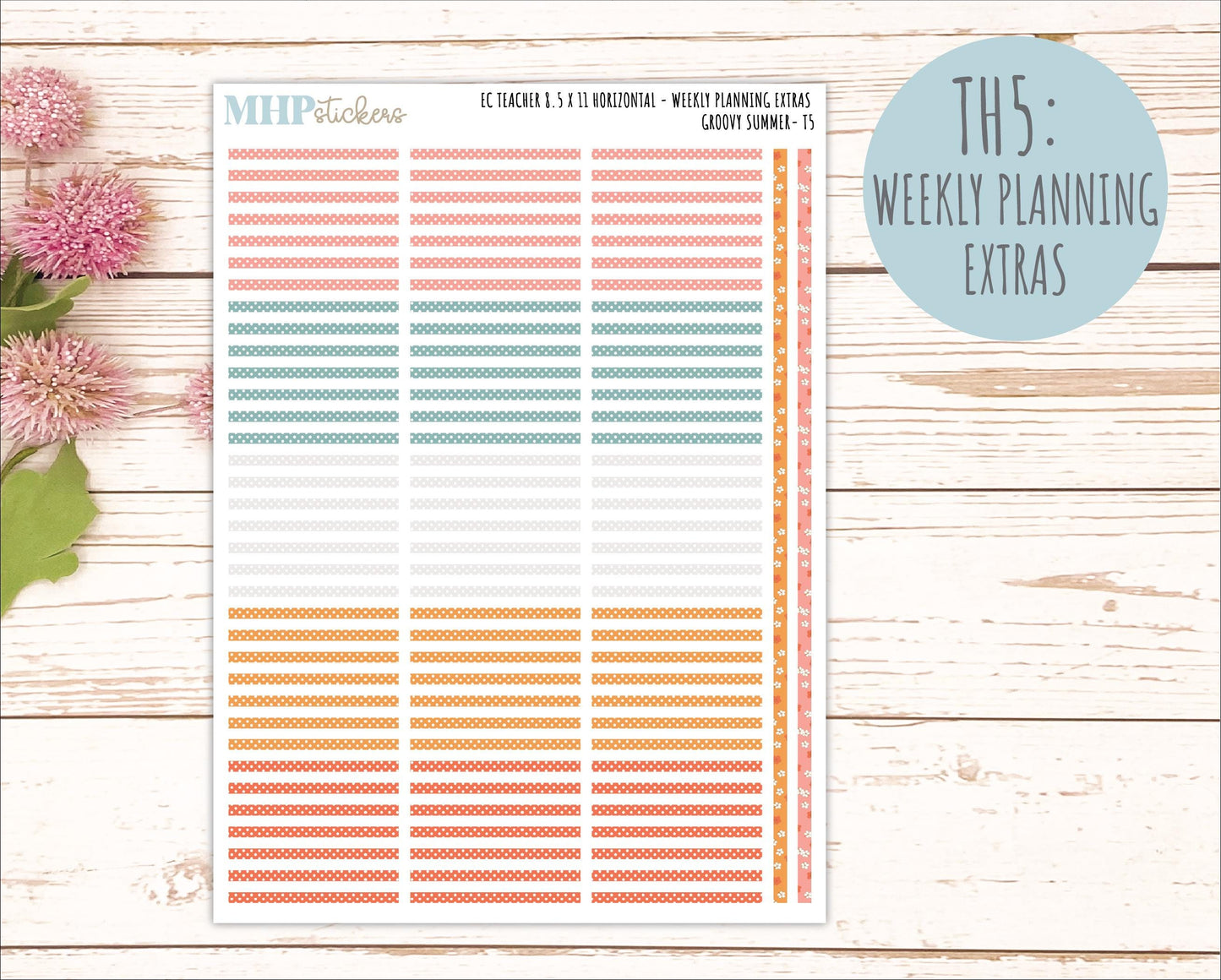 AUGUST Stickers for EC Teacher Lesson Planner - Horizontal Layout. 2026 Collection "Groovy Summer" || ECTH