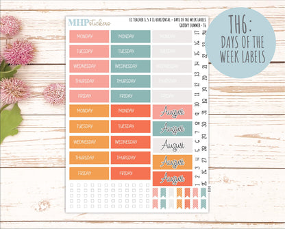 AUGUST Stickers for EC Teacher Lesson Planner - Horizontal Layout. 2026 Collection "Groovy Summer" || ECTH
