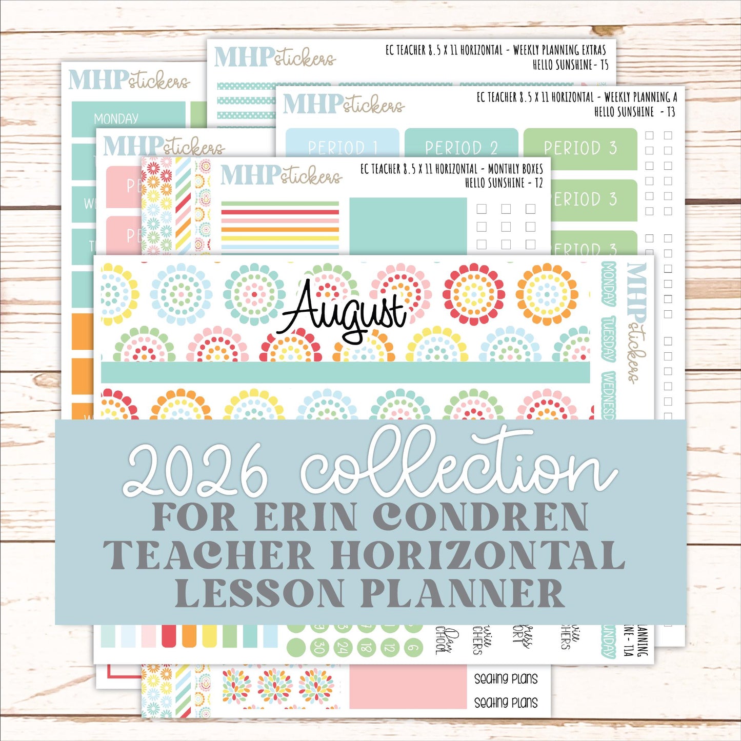 AUGUST Stickers for EC Teacher Lesson Planner - Horizontal Layout. 2026 Collection "Hello Sunshine" || ECTH