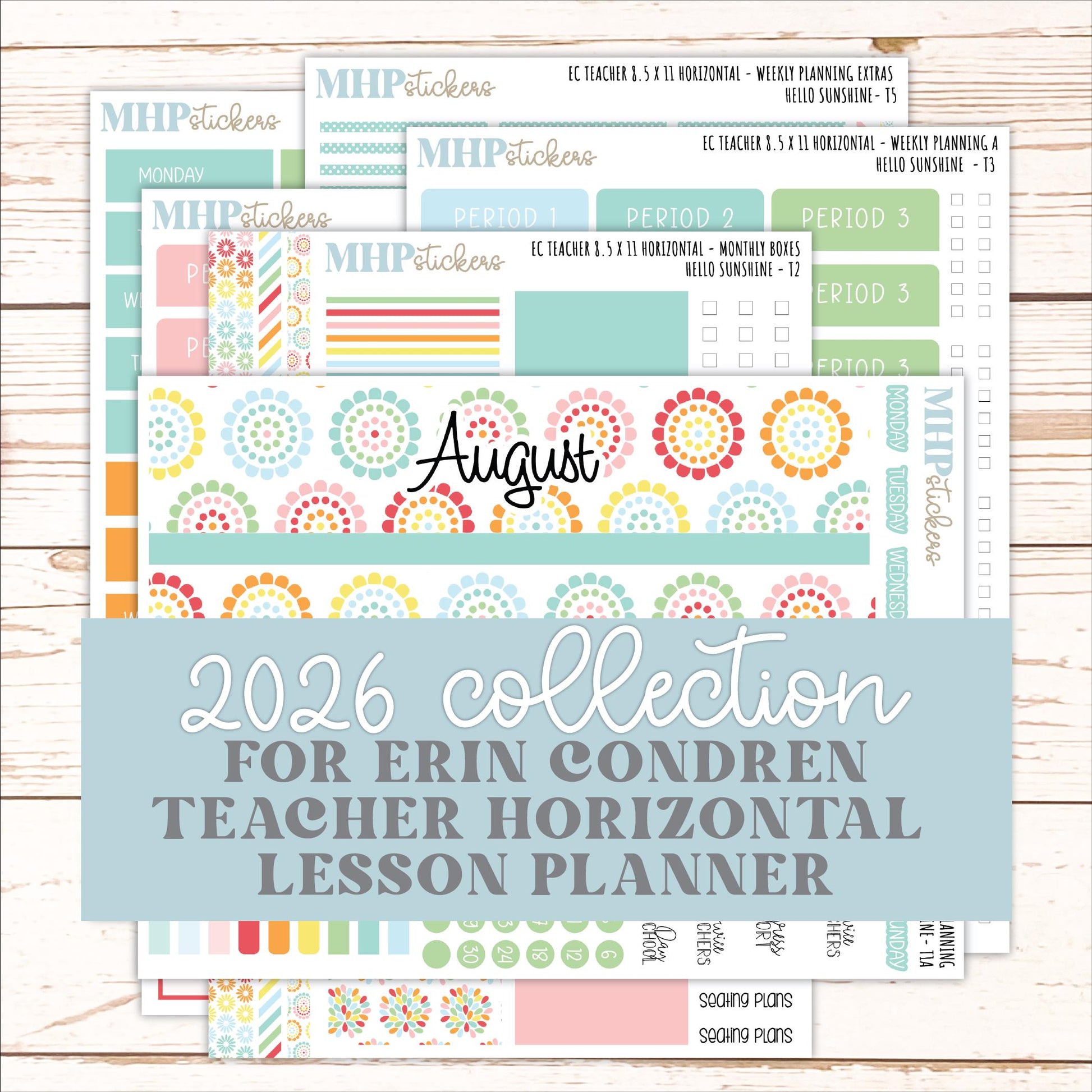 AUGUST Stickers for EC Teacher Lesson Planner - Horizontal Layout. 2026 Collection "Hello Sunshine" || ECTH