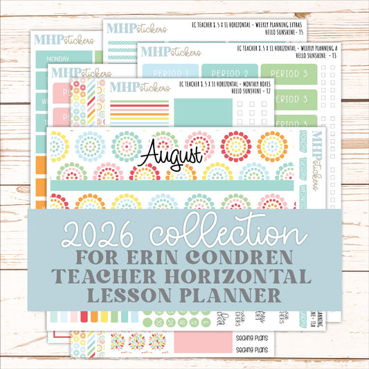 AUGUST Stickers for EC Teacher Lesson Planner - Horizontal Layout. 2026 Collection "Hello Sunshine" || ECTH