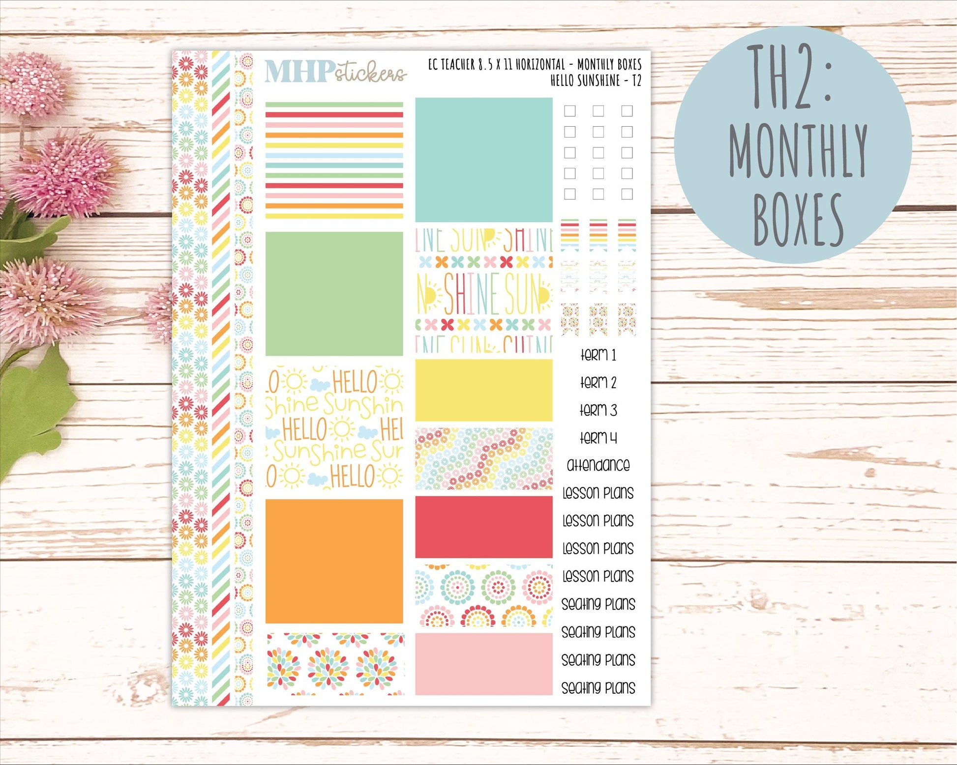 AUGUST Stickers for EC Teacher Lesson Planner - Horizontal Layout. 2026 Collection "Hello Sunshine" || ECTH