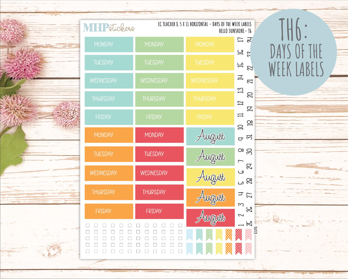 AUGUST Stickers for EC Teacher Lesson Planner - Horizontal Layout. 2026 Collection "Hello Sunshine" || ECTH