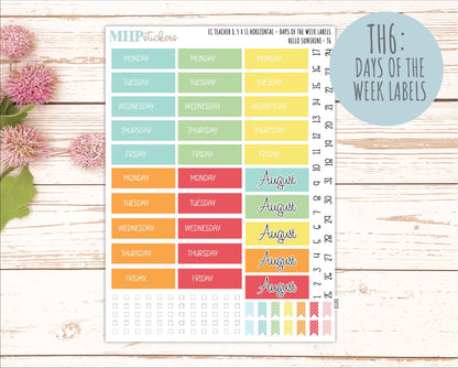 AUGUST Stickers for EC Teacher Lesson Planner - Horizontal Layout. 2026 Collection "Hello Sunshine" || ECTH