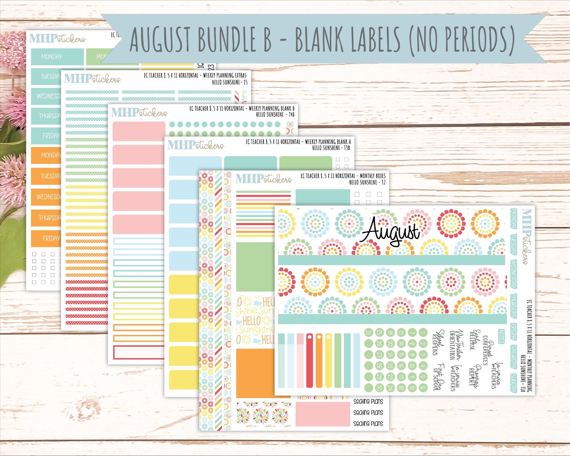 AUGUST Stickers for EC Teacher Lesson Planner - Horizontal Layout. 2026 Collection "Hello Sunshine" || ECTH