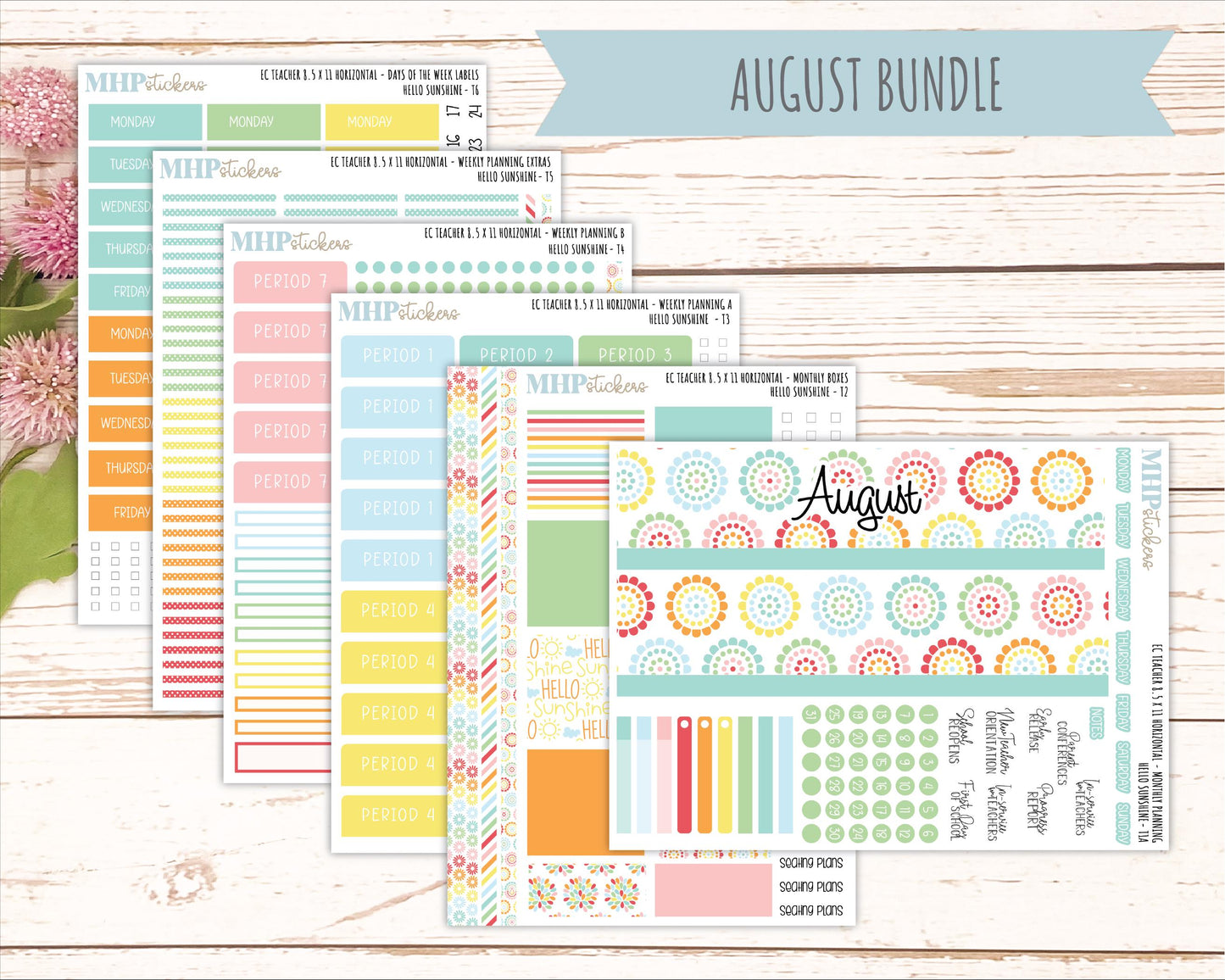 AUGUST Stickers for EC Teacher Lesson Planner - Horizontal Layout. 2026 Collection "Hello Sunshine" || ECTH