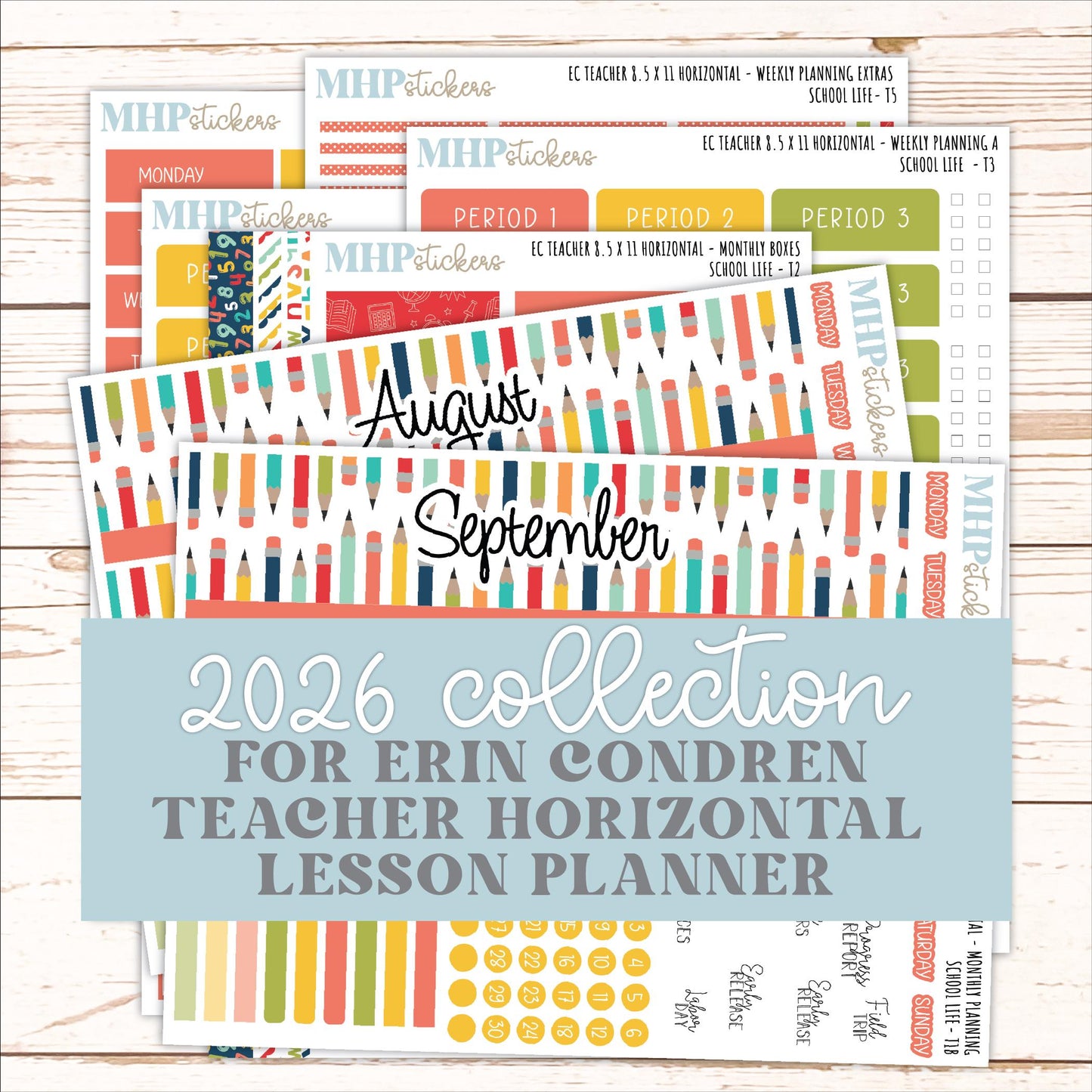 AUGUST & SEPTEMBER Stickers for Erin Condren Teacher Lesson Planner - Horizontal Layout. 2026 Collection "School Life" || ECTH
