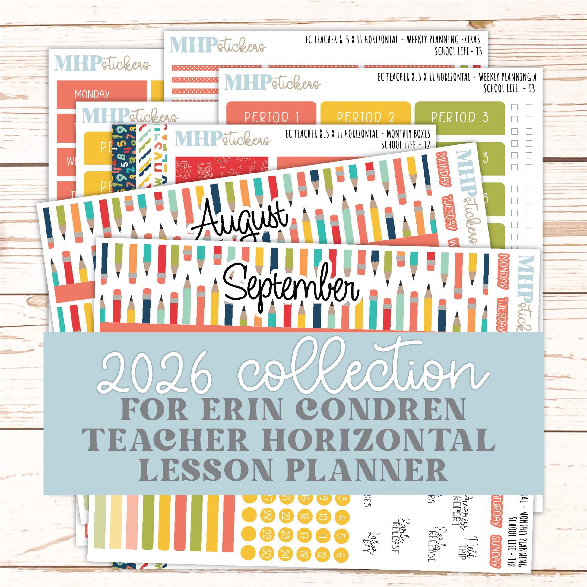 AUGUST & SEPTEMBER Stickers for Erin Condren Teacher Lesson Planner - Horizontal Layout. 2026 Collection "School Life" || ECTH