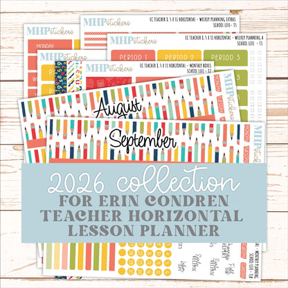 AUGUST & SEPTEMBER Stickers for Erin Condren Teacher Lesson Planner - Horizontal Layout. 2026 Collection "School Life" || ECTH