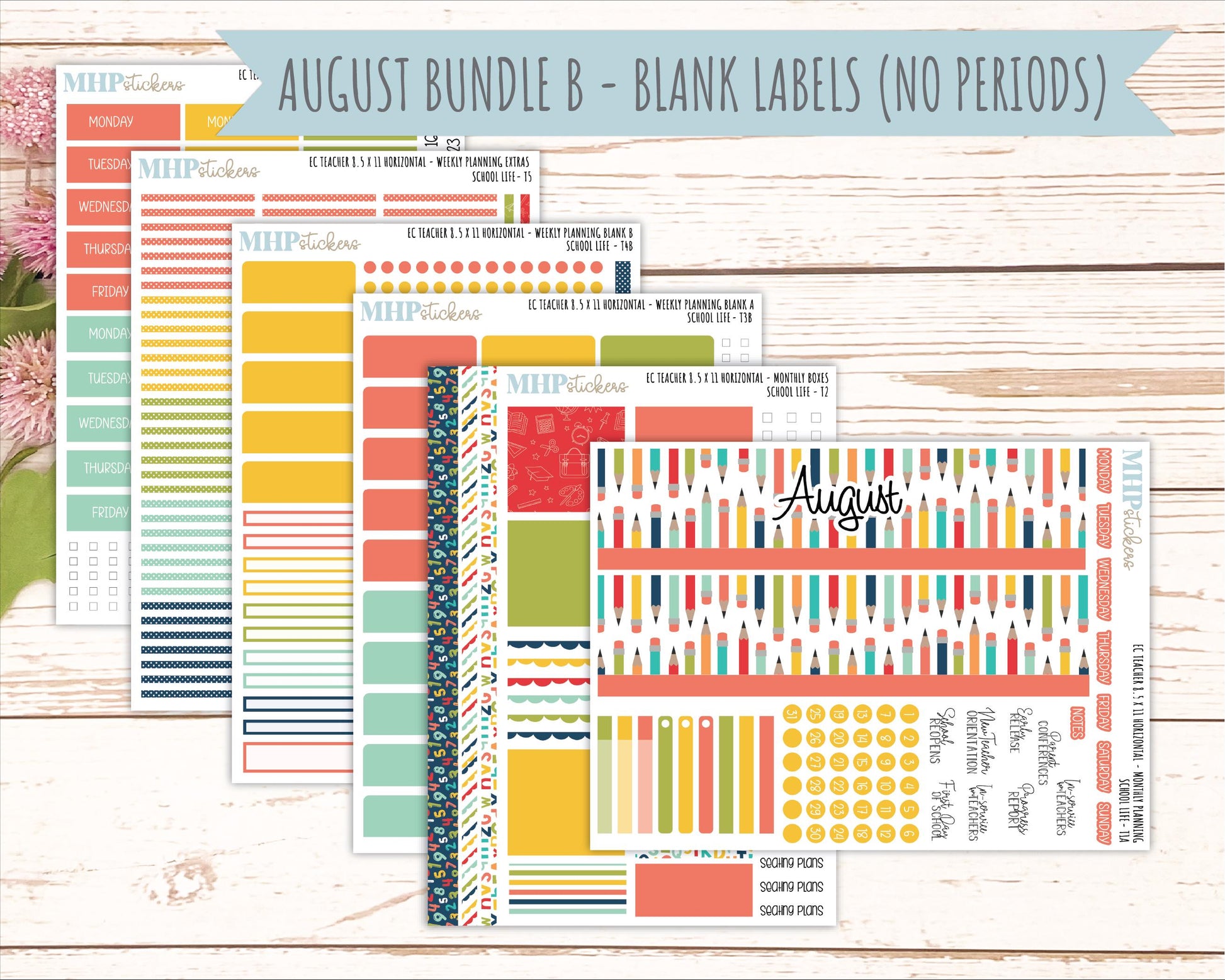 AUGUST & SEPTEMBER Stickers for Erin Condren Teacher Lesson Planner - Horizontal Layout. 2026 Collection "School Life" || ECTH