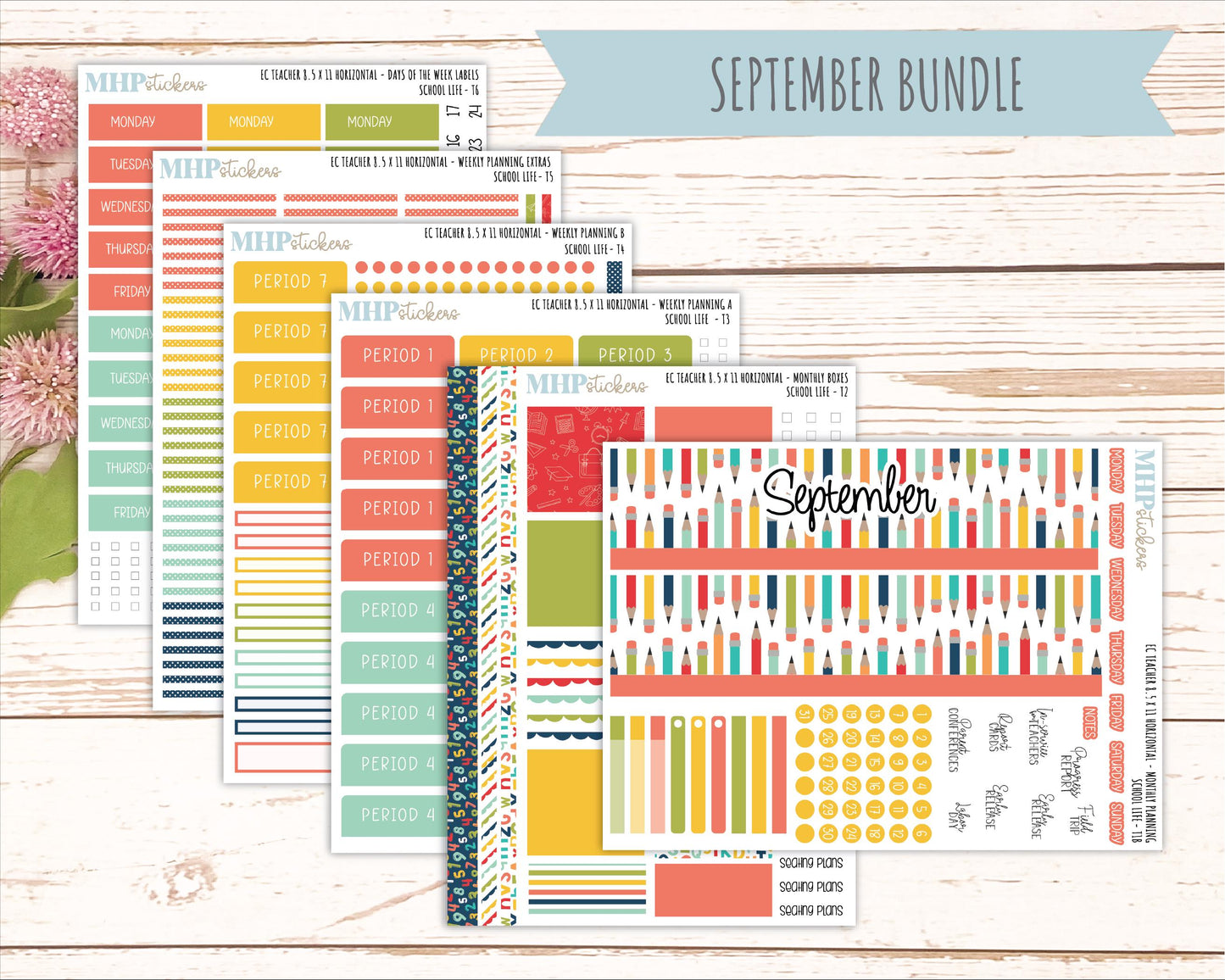 AUGUST & SEPTEMBER Stickers for Erin Condren Teacher Lesson Planner - Horizontal Layout. 2026 Collection "School Life" || ECTH