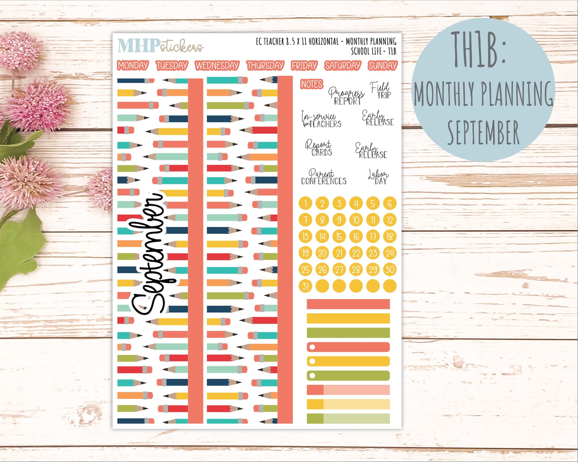 AUGUST & SEPTEMBER Stickers for Erin Condren Teacher Lesson Planner - Horizontal Layout. 2026 Collection "School Life" || ECTH