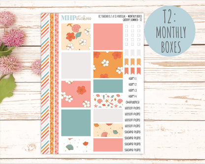 AUGUST Stickers for EC Teacher Lesson Planner - Vertical Layout. 2026 Collection "Groovy Summer" || ECTV