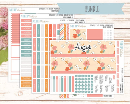 AUGUST Stickers for EC Teacher Lesson Planner - Vertical Layout. 2026 Collection "Groovy Summer" || ECTV