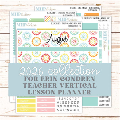 AUGUST Stickers for EC Teacher Lesson Planner - Vertical Layout. 2026 Collection "Hello Sunshine" || ECTV
