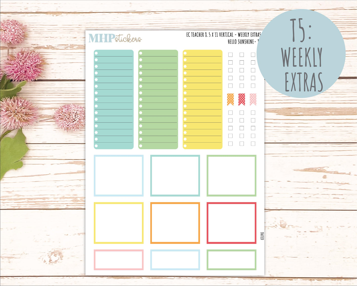 AUGUST Stickers for EC Teacher Lesson Planner - Vertical Layout. 2026 Collection "Hello Sunshine" || ECTV