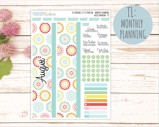 AUGUST Stickers for EC Teacher Lesson Planner - Vertical Layout. 2026 Collection "Hello Sunshine" || ECTV