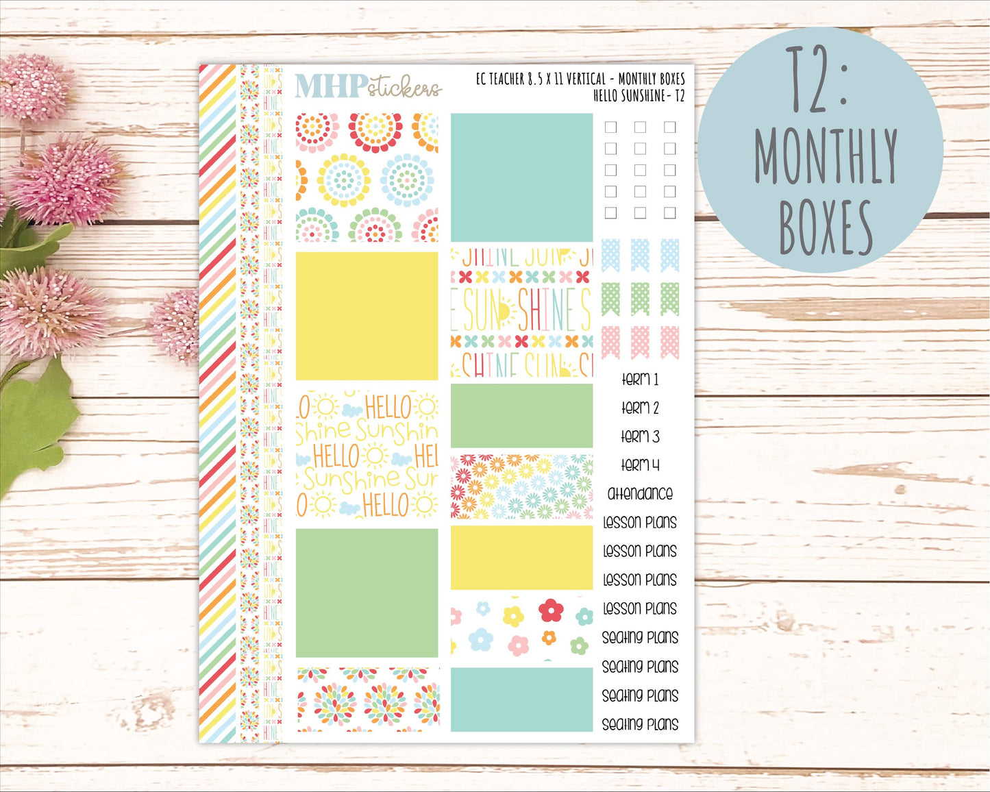 AUGUST Stickers for EC Teacher Lesson Planner - Vertical Layout. 2026 Collection "Hello Sunshine" || ECTV
