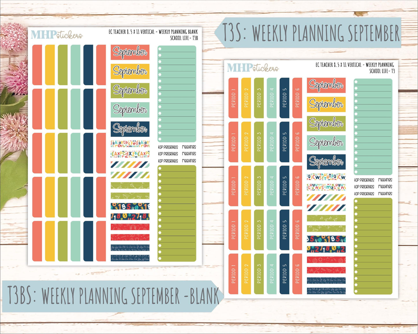 AUGUST & SEPTEMBER Stickers for Erin Condren Teacher Lesson Planner - Vertical Layout. 2026 Collection "Hello Sunshine" || ECTV