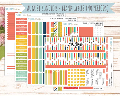 AUGUST & SEPTEMBER Stickers for Erin Condren Teacher Lesson Planner - Vertical Layout. 2026 Collection "Hello Sunshine" || ECTV