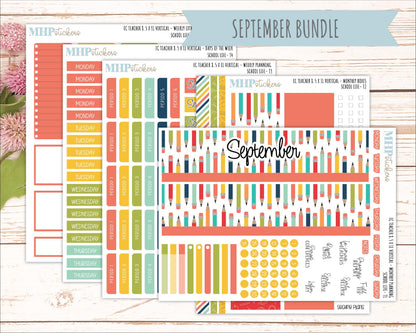AUGUST & SEPTEMBER Stickers for Erin Condren Teacher Lesson Planner - Vertical Layout. 2026 Collection "Hello Sunshine" || ECTV