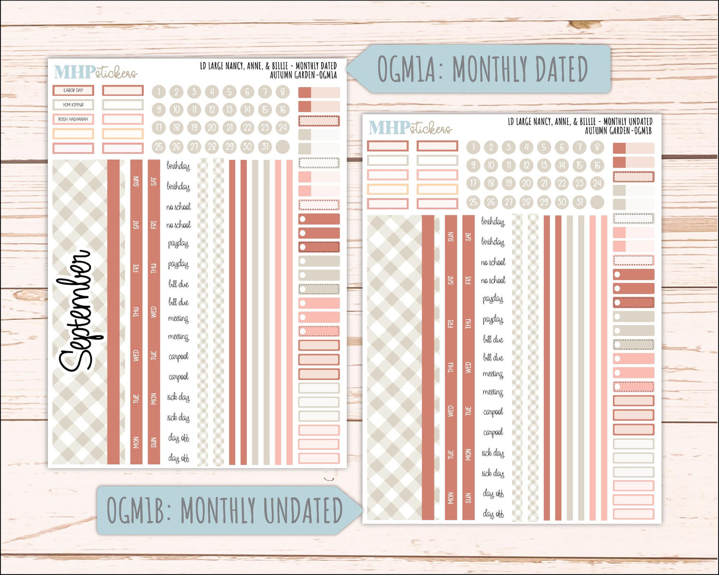 SEPTEMBER 2026 Stickers for Large Nancy, Anne, & Billie Planners. Laurel Denise Planners. "Autumn Garden" || OG