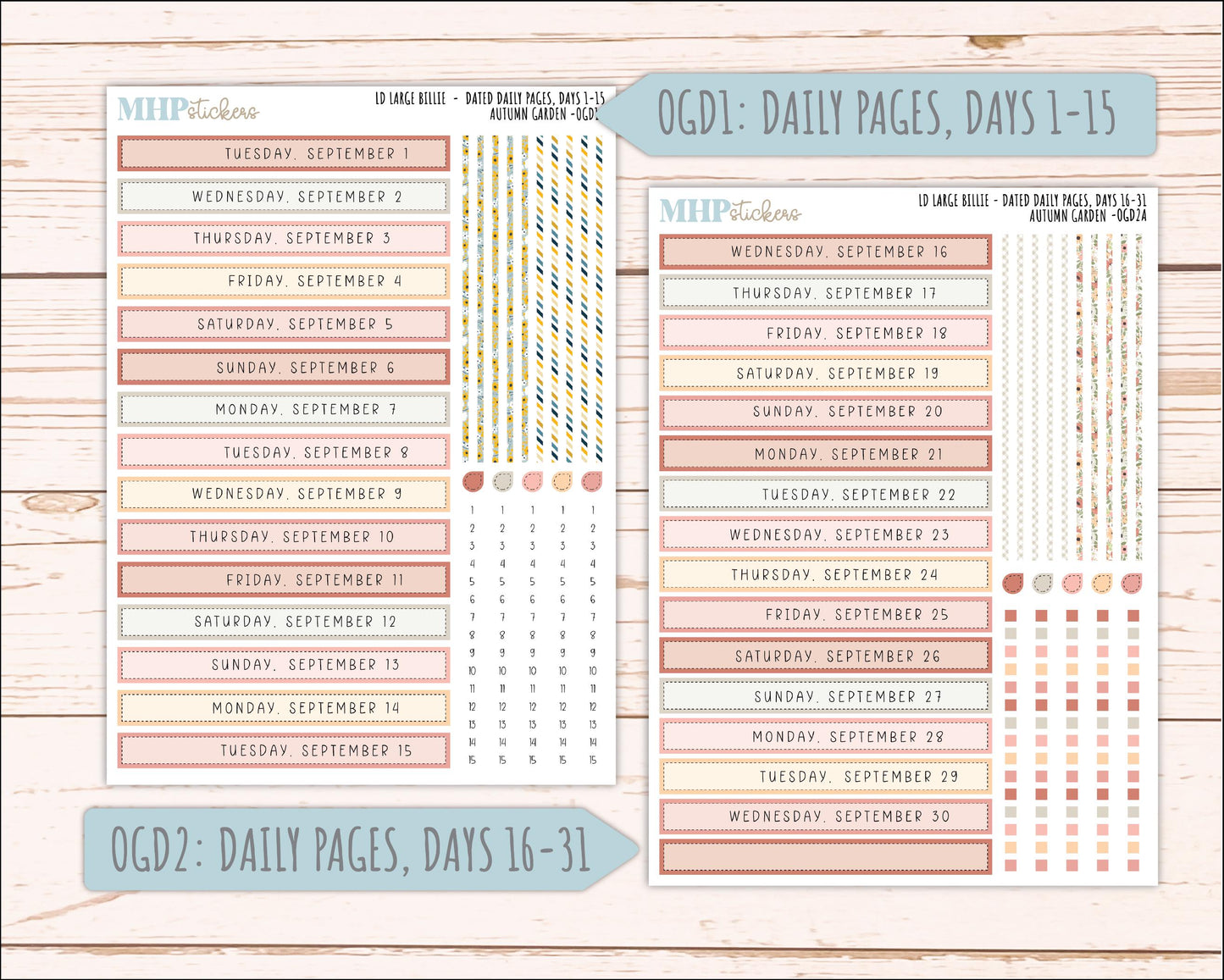 SEPTEMBER 2026 Stickers for Large Nancy, Anne, & Billie Planners. Laurel Denise Planners. "Autumn Garden" || OG