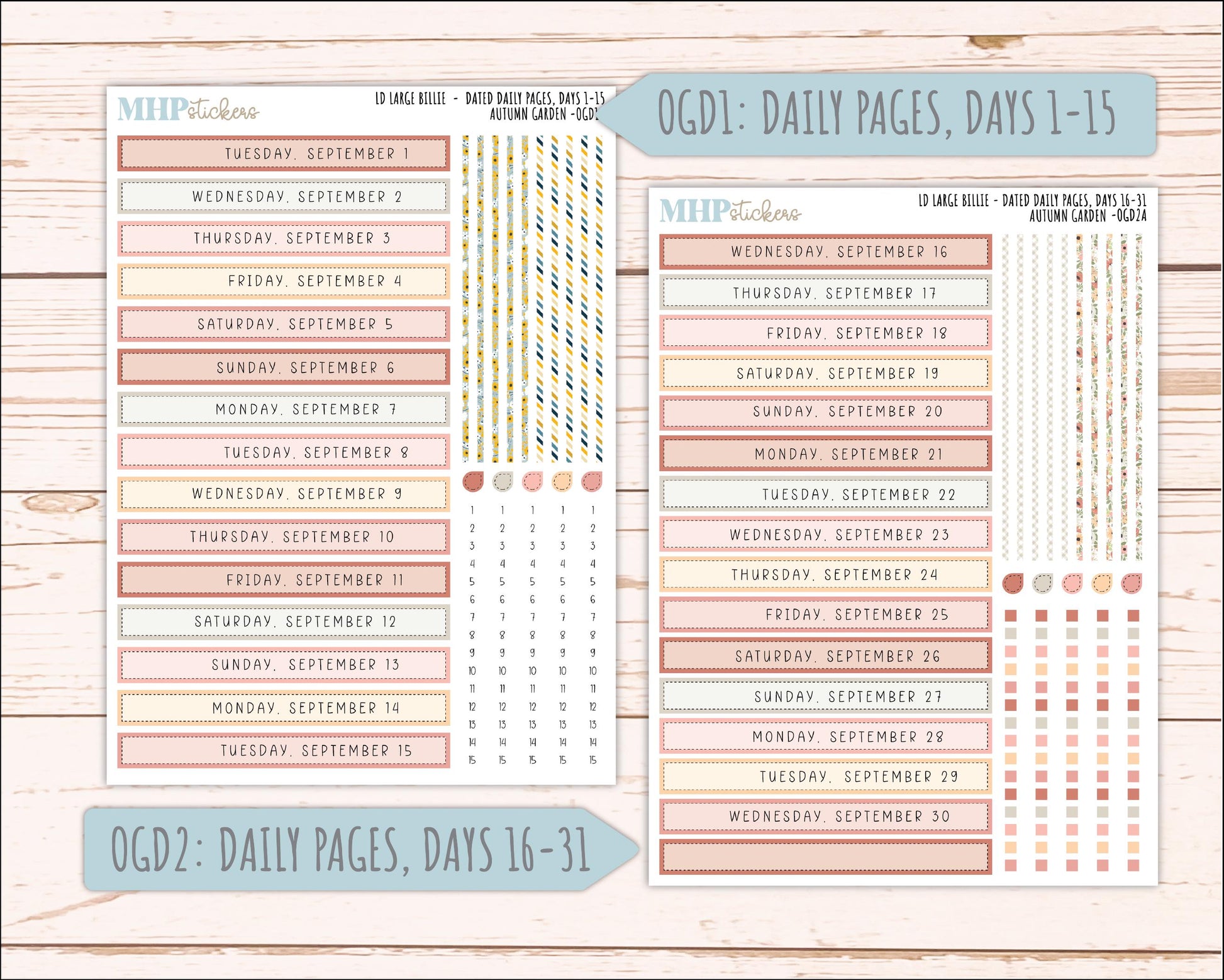 SEPTEMBER 2026 Stickers for Large Nancy, Anne, & Billie Planners. Laurel Denise Planners. "Autumn Garden" || OG