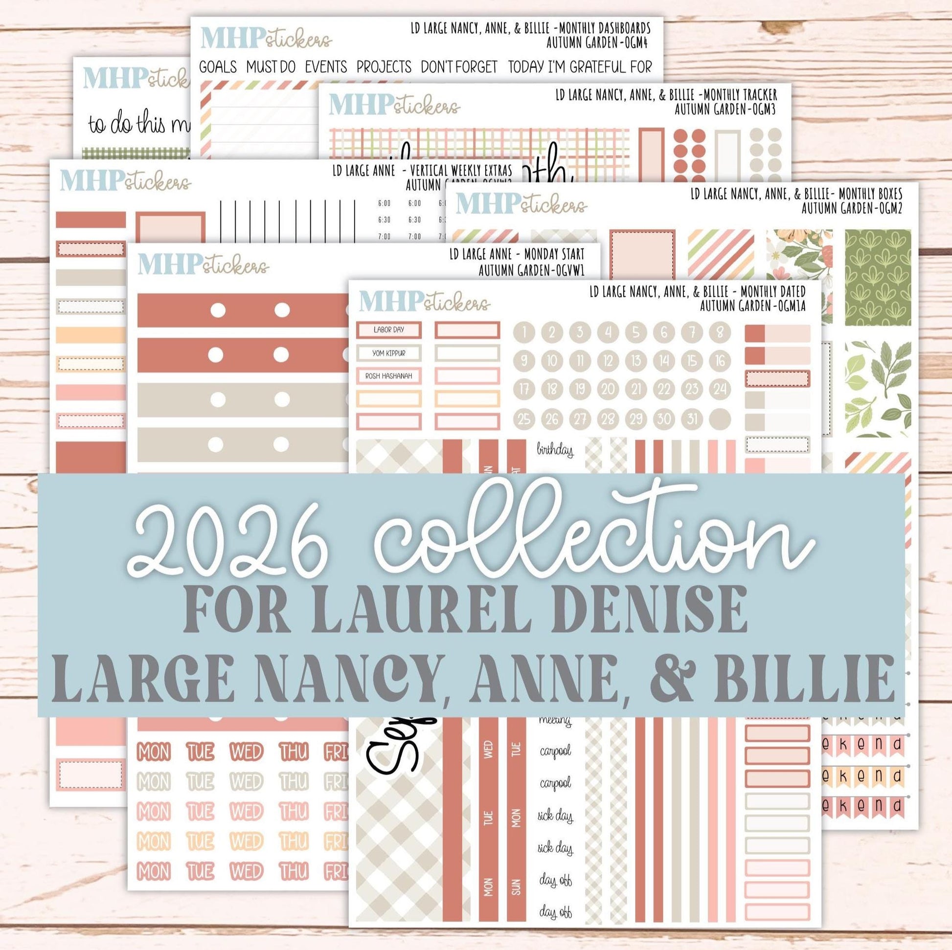 SEPTEMBER 2026 Stickers for Large Nancy, Anne, & Billie Planners. Laurel Denise Planners. "Autumn Garden" || OG