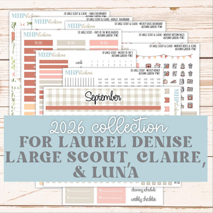SEPTEMBER 2026 Stickers for the Large Scout, Large Claire, and Large Luna Laurel Denise Planners "Autumn Garden" || PT