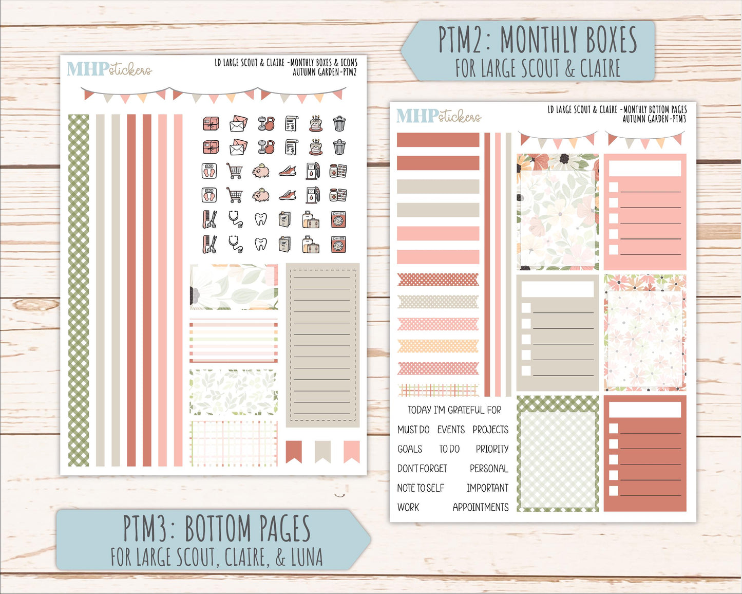 SEPTEMBER 2026 Stickers for the Large Scout, Large Claire, and Large Luna Laurel Denise Planners "Autumn Garden" || PT