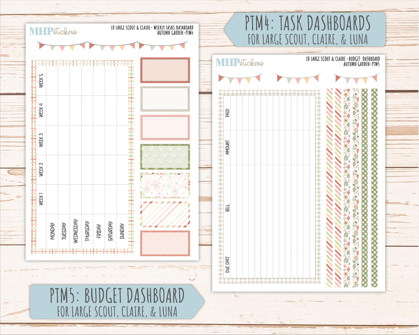 SEPTEMBER 2026 Stickers for the Large Scout, Large Claire, and Large Luna Laurel Denise Planners "Autumn Garden" || PT
