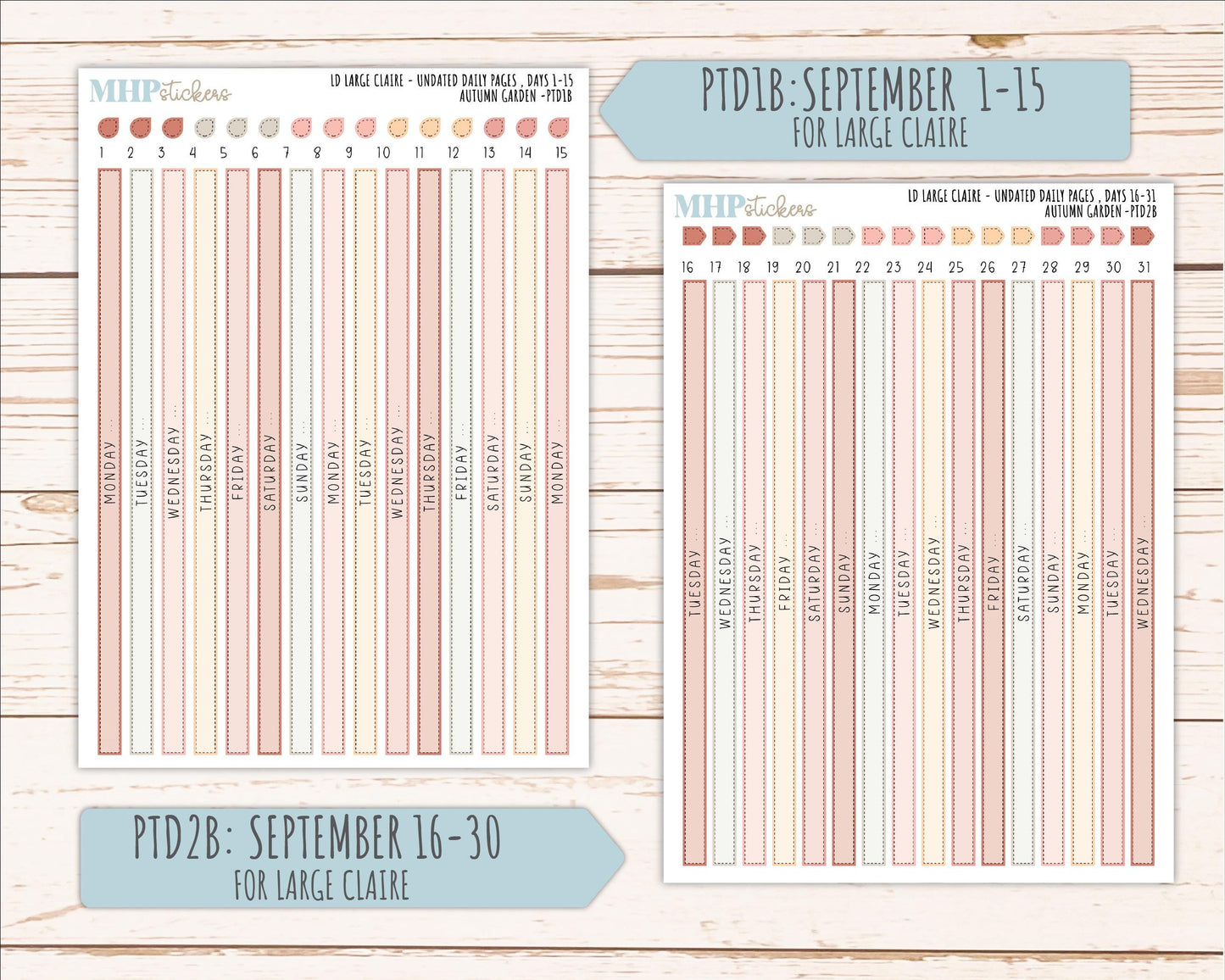 SEPTEMBER 2026 Stickers for the Large Scout, Large Claire, and Large Luna Laurel Denise Planners "Autumn Garden" || PT