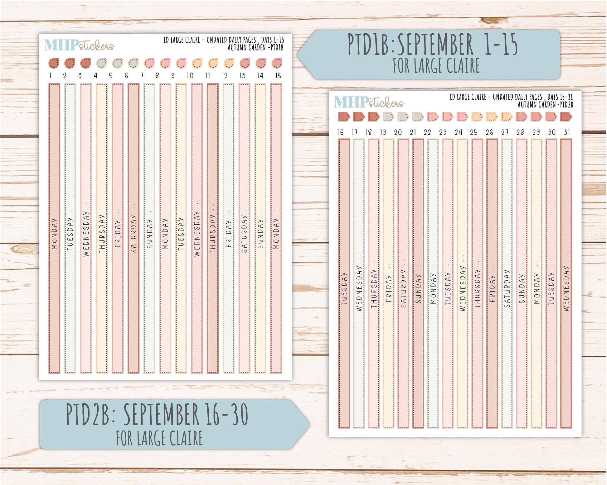 SEPTEMBER 2026 Stickers for the Large Scout, Large Claire, and Large Luna Laurel Denise Planners "Autumn Garden" || PT