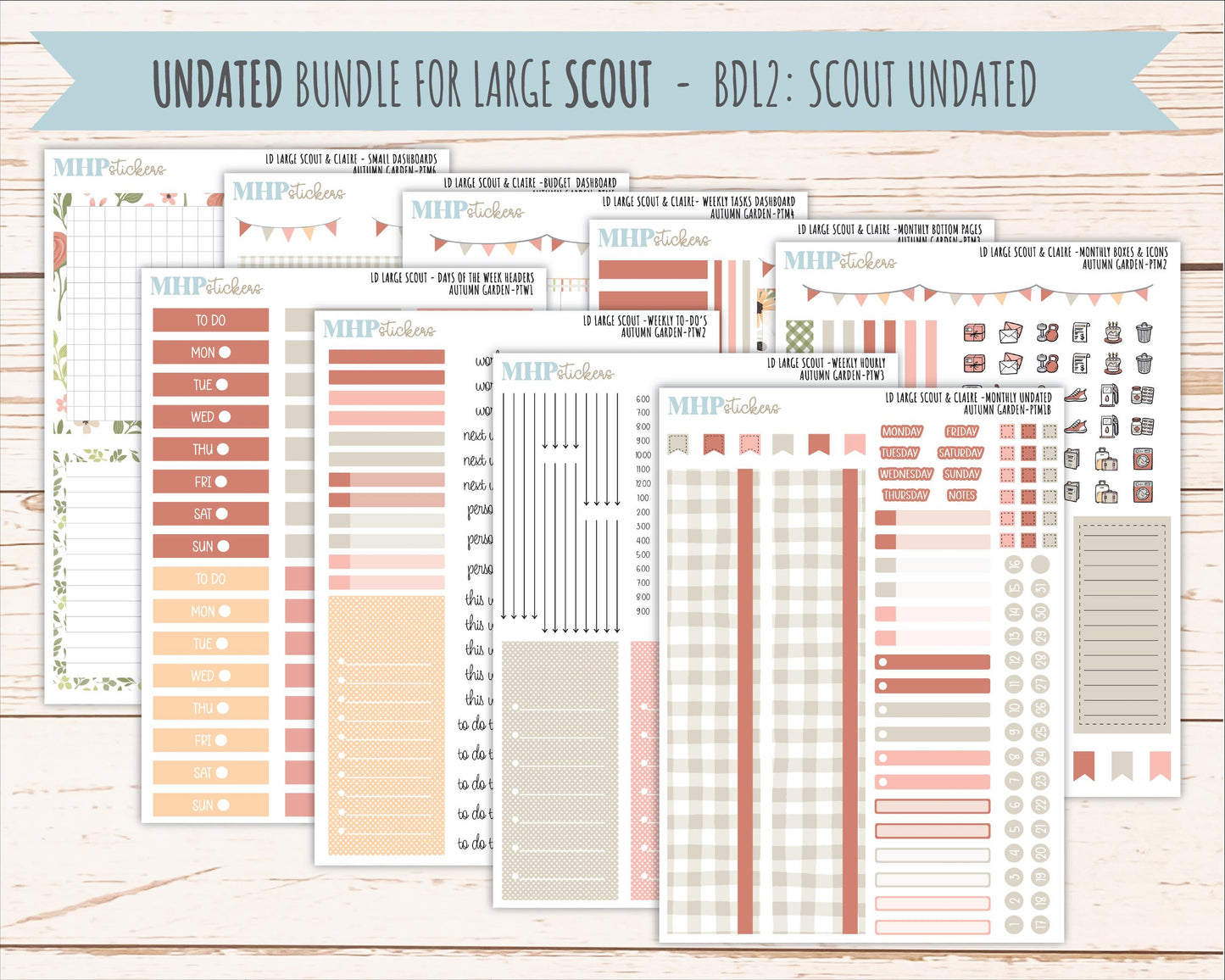 SEPTEMBER 2026 Stickers for the Large Scout, Large Claire, and Large Luna Laurel Denise Planners "Autumn Garden" || PT
