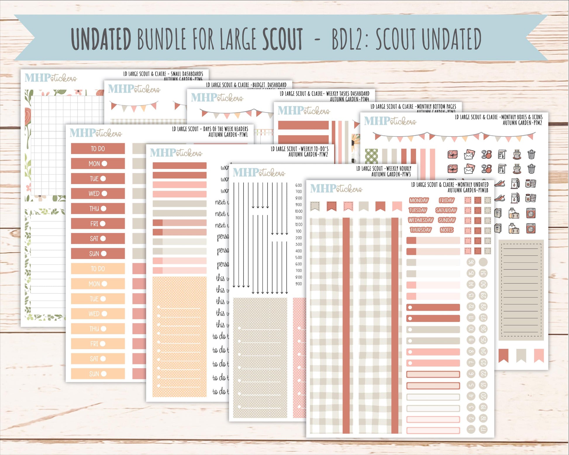 SEPTEMBER 2026 Stickers for the Large Scout, Large Claire, and Large Luna Laurel Denise Planners "Autumn Garden" || PT