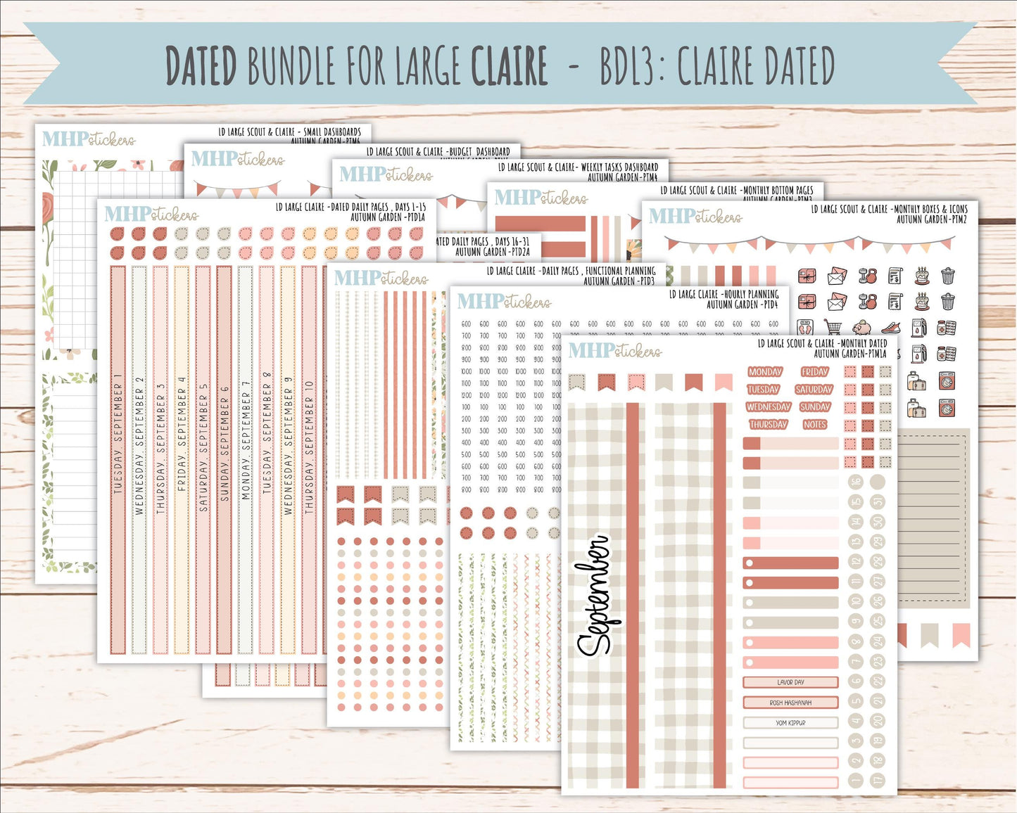 SEPTEMBER 2026 Stickers for the Large Scout, Large Claire, and Large Luna Laurel Denise Planners "Autumn Garden" || PT