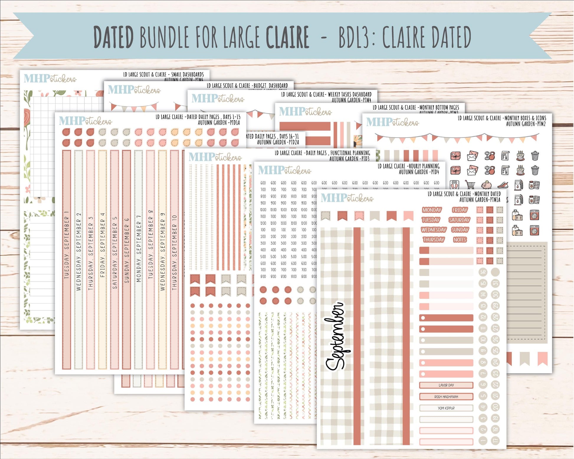 SEPTEMBER 2026 Stickers for the Large Scout, Large Claire, and Large Luna Laurel Denise Planners "Autumn Garden" || PT