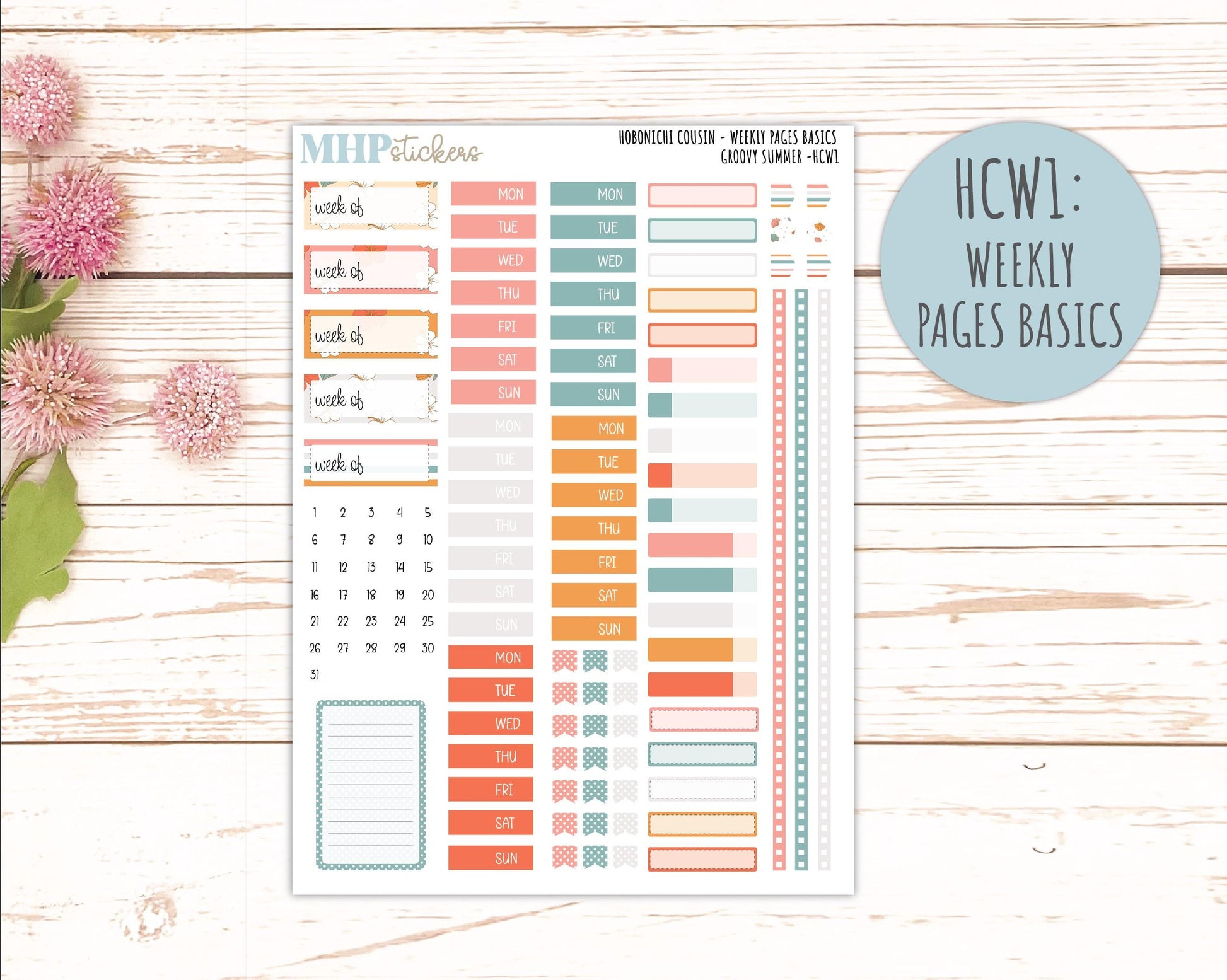 AUGUST 2026 Stickers for Hobonichi Cousin. A5 Planners "Groovy Summer" || HC
