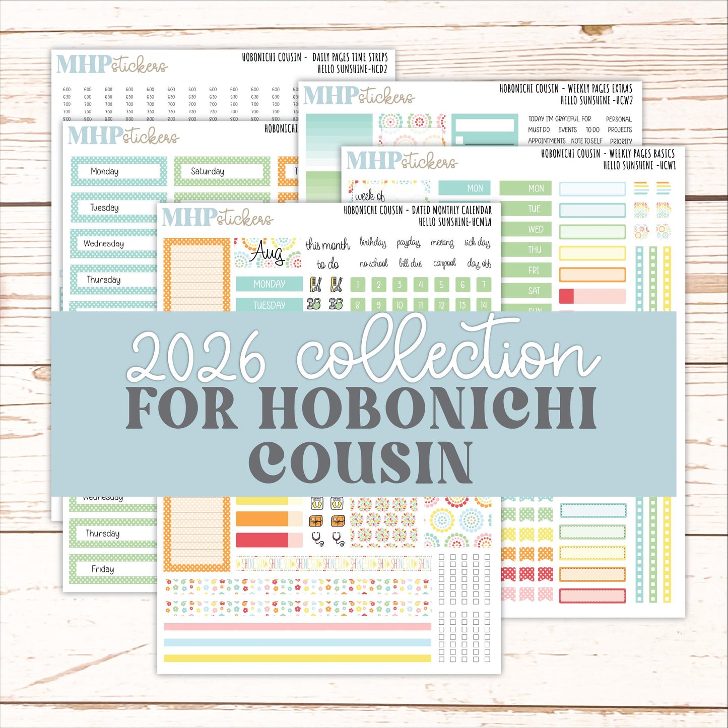 AUGUST 2026 Stickers for Hobonichi Cousin. A5 Planners "Hello Sunshine" || HC