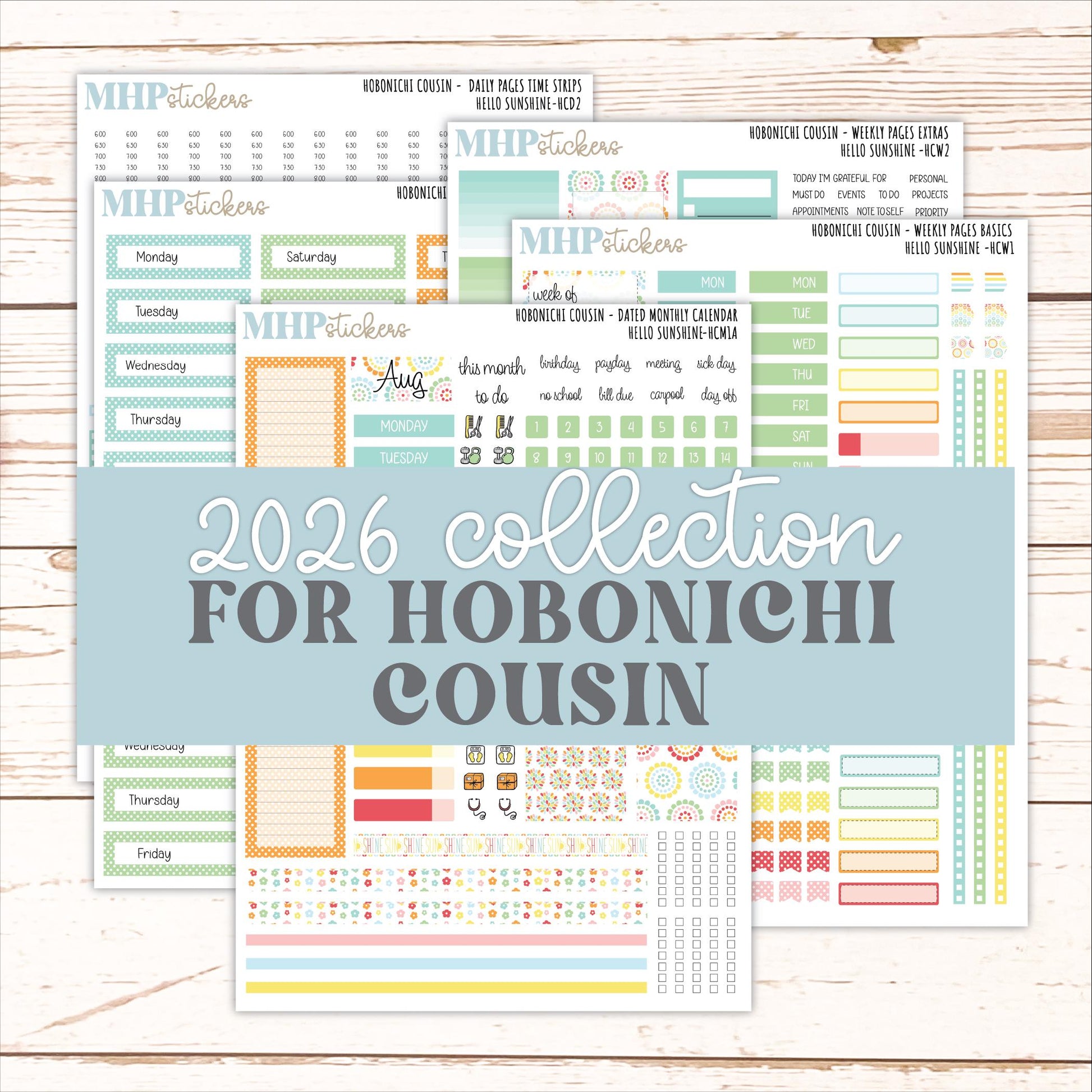 AUGUST 2026 Stickers for Hobonichi Cousin. A5 Planners "Hello Sunshine" || HC