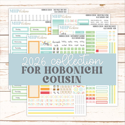 AUGUST 2026 Stickers for Hobonichi Cousin. A5 Planners "Hello Sunshine" || HC