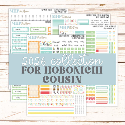 AUGUST 2026 Stickers for Hobonichi Cousin. A5 Planners "Hello Sunshine" || HC
