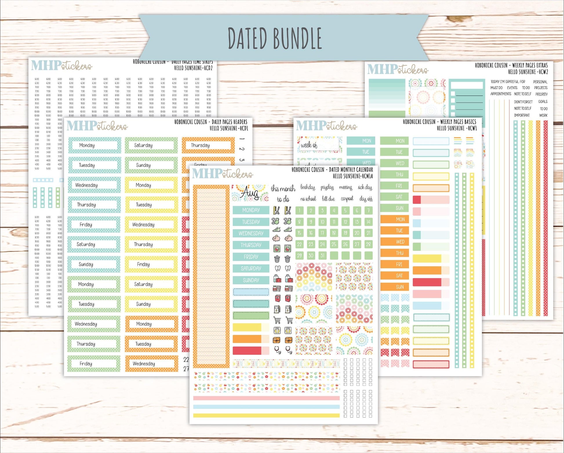 AUGUST 2026 Stickers for Hobonichi Cousin. A5 Planners "Hello Sunshine" || HC