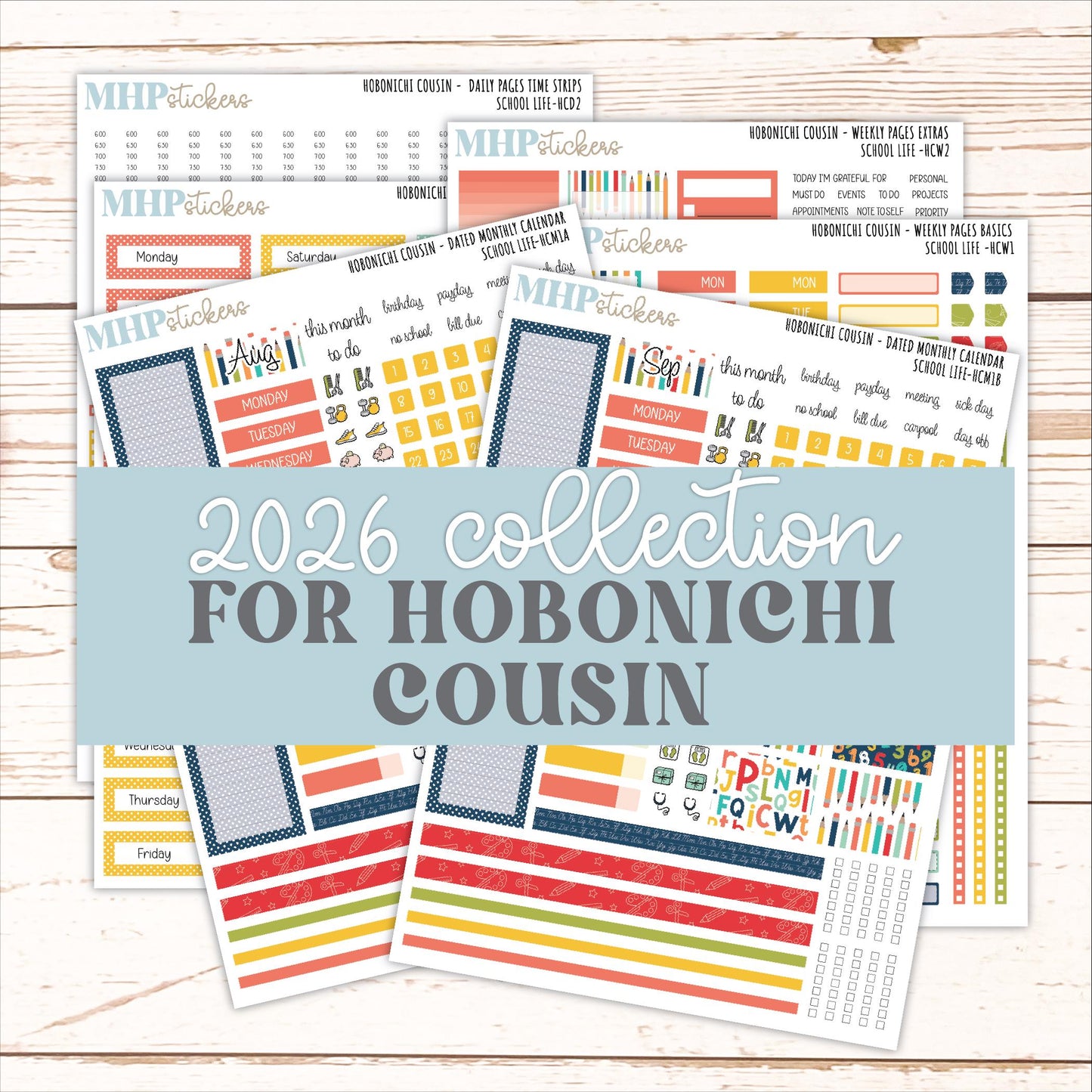 AUGUST & SEPTEMBER 2026 Stickers for Hobonichi Cousin. A5 Planners "School Life" || HC
