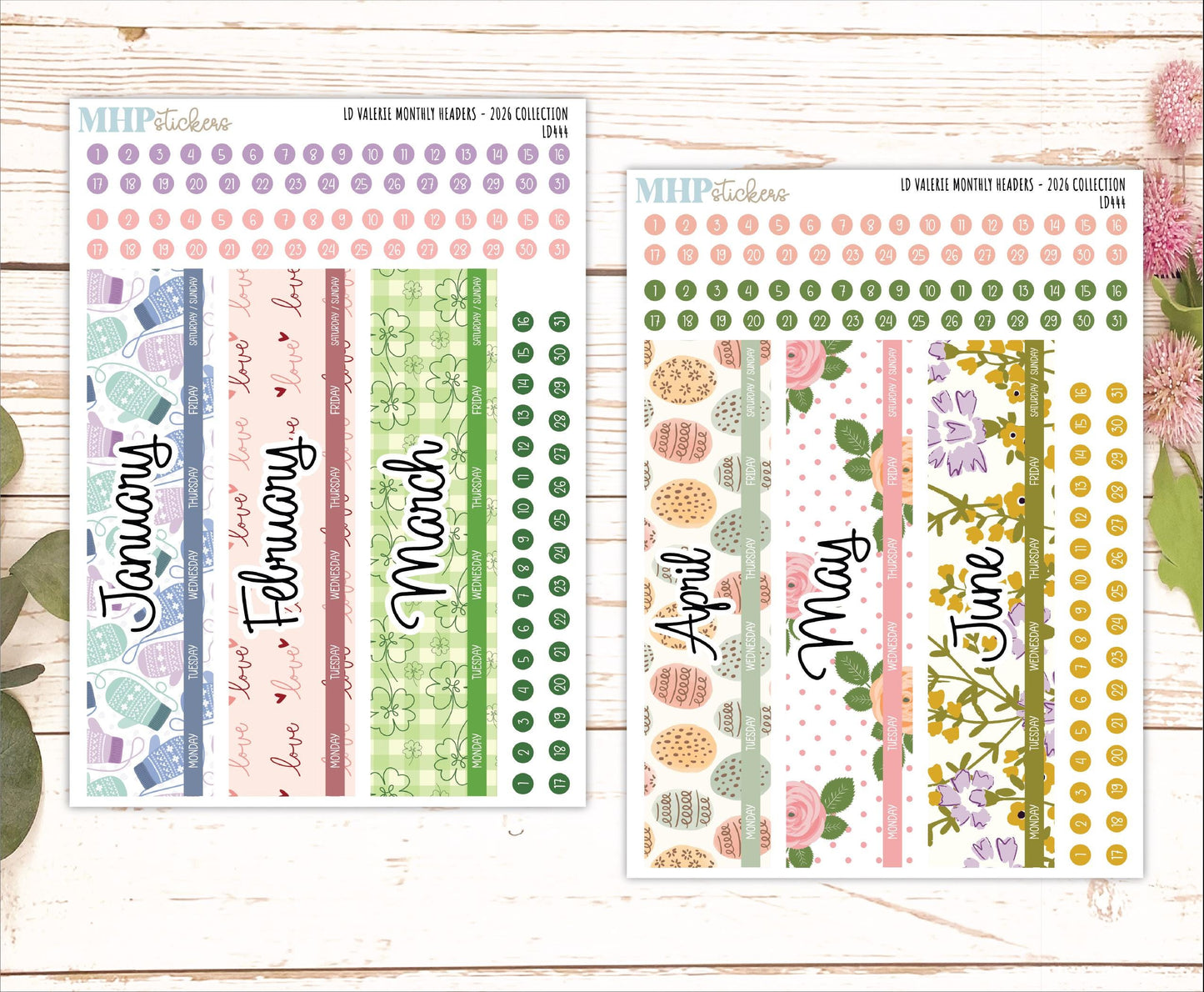 2026 Monthly Headers Set for The Valerie Laurel Denise Planners || LD444