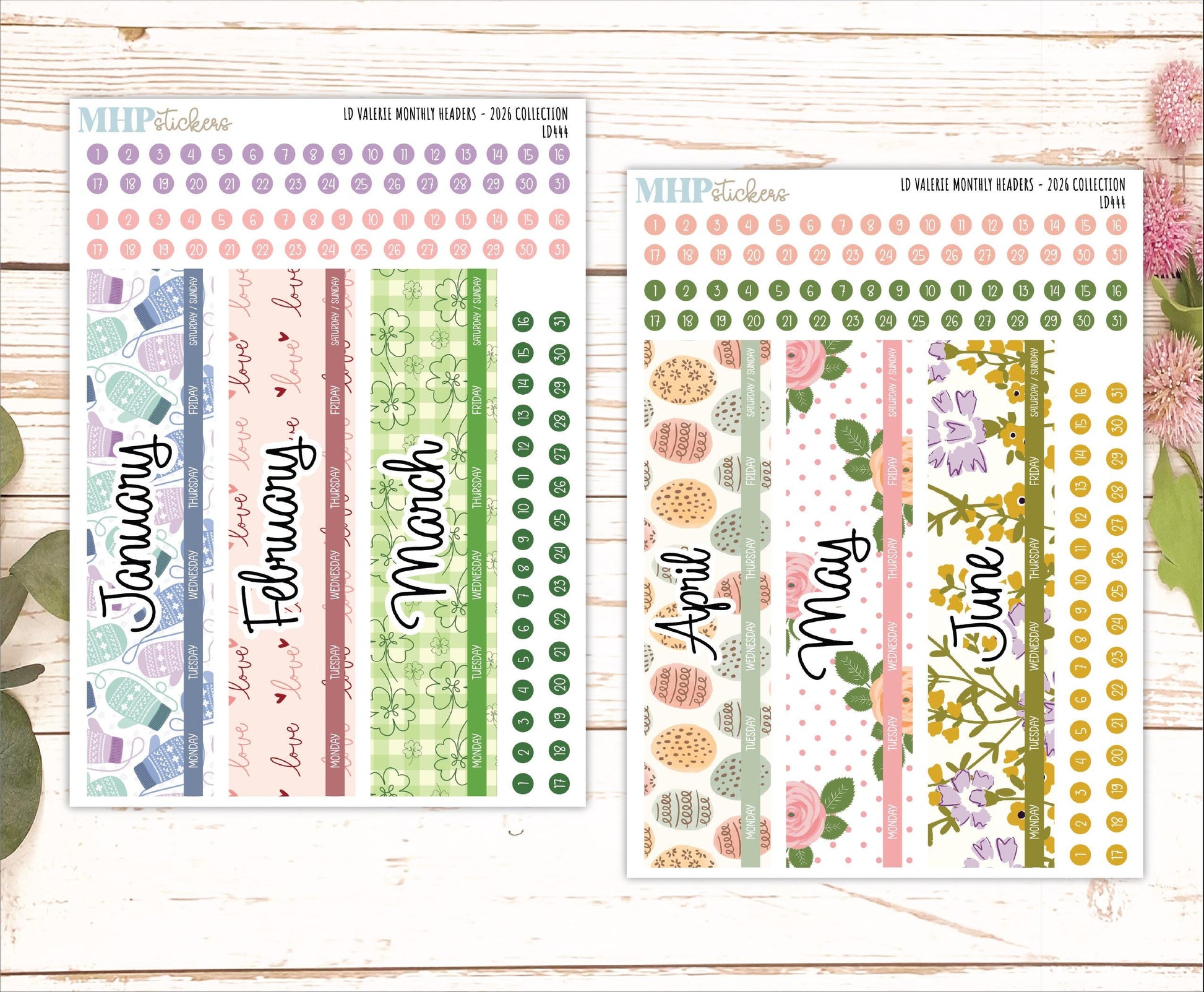 2026 Monthly Headers Set for The Valerie Laurel Denise Planners || LD444