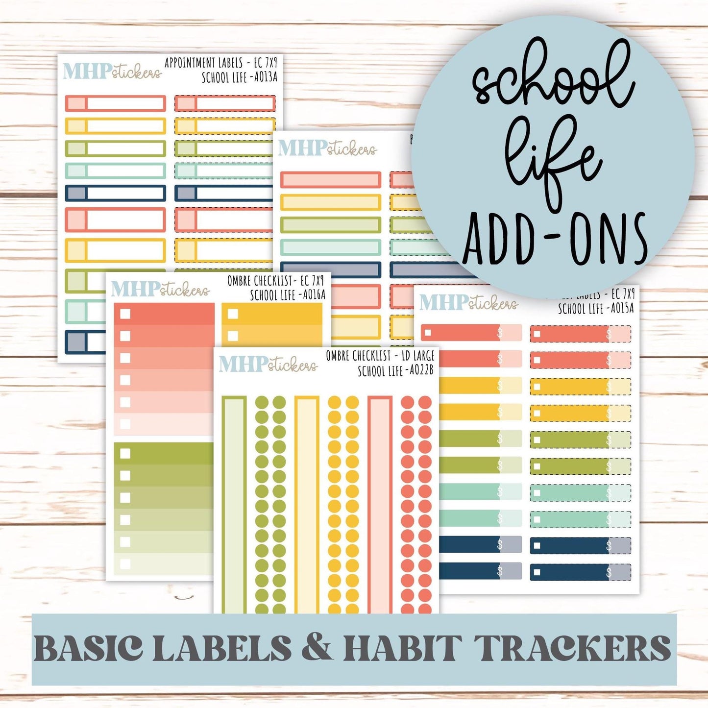Basic Labels & Habit Trackers. ADD-Ons for Monthly Kits "School Life" || AOBL