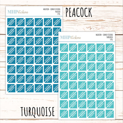VACATION Corner Planner Stickers for Planners, Calendars, Bullet Journals, and Organizers. || F798