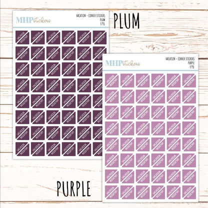 VACATION Corner Planner Stickers for Planners, Calendars, Bullet Journals, and Organizers. || F798